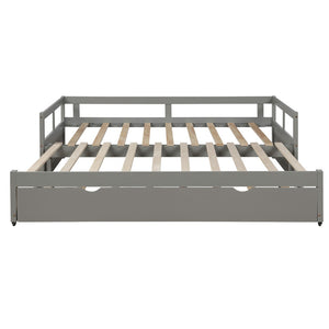 English Elm Extending Wood Daybed with Pull Out Trundle Twin to King Espresso Guest Room Bed WF194887AAE