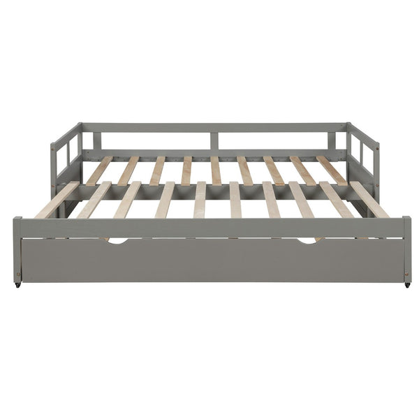 English Elm Extending Wood Daybed with Pull Out Trundle Twin to King Espresso Guest Room Bed WF194887AAE