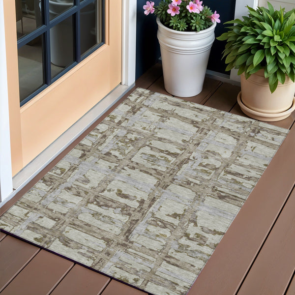 Homeroots 3' Stylish Beige Brown Taupe Striped Washable Area Rug For Indoor And Outdoor Comfort And Charm 3' X 5' Polyester 584530