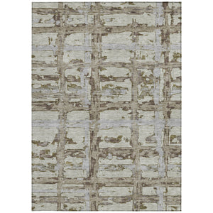Homeroots 3' Stylish Beige Brown Taupe Striped Washable Area Rug For Indoor And Outdoor Comfort And Charm 5' X 8' Polyester 584531