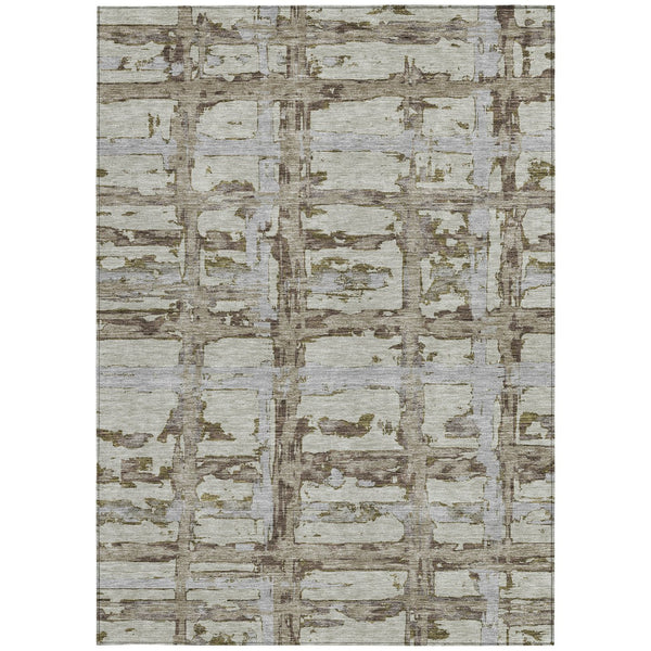 Homeroots 3' Stylish Beige Brown Taupe Striped Washable Area Rug For Indoor And Outdoor Comfort And Charm 5' X 8' Polyester 584531