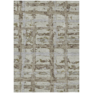 Homeroots 3' Stylish Beige Brown Taupe Striped Washable Area Rug For Indoor And Outdoor Comfort And Charm 5' X 8' Polyester 584531
