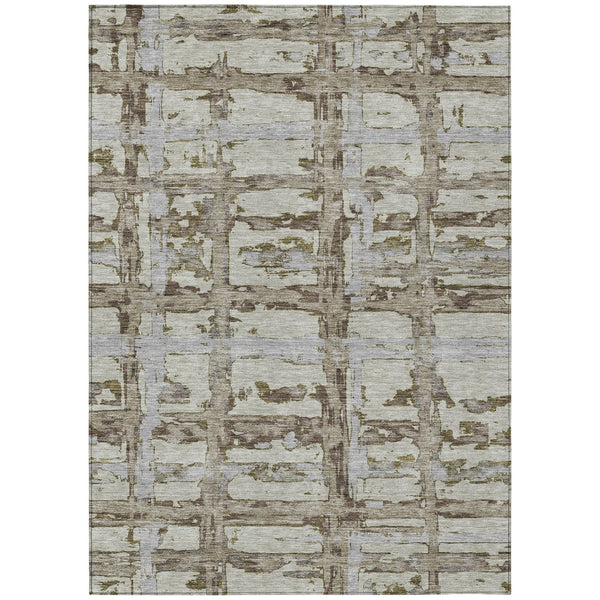 Homeroots 3' Stylish Beige Brown Taupe Striped Washable Area Rug For Indoor And Outdoor Comfort And Charm 5' X 8' Polyester 584531