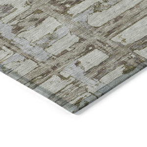 Homeroots 3' Stylish Beige Brown Taupe Striped Washable Area Rug For Indoor And Outdoor Comfort And Charm 5' X 8' Polyester 584531