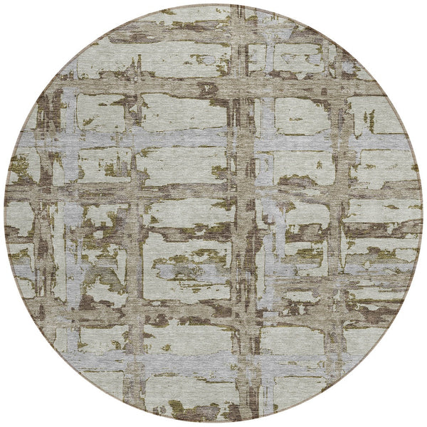 Homeroots 3' Stylish Beige Brown Taupe Striped Washable Area Rug For Indoor And Outdoor Comfort And Charm 8' Round Polyester 584532