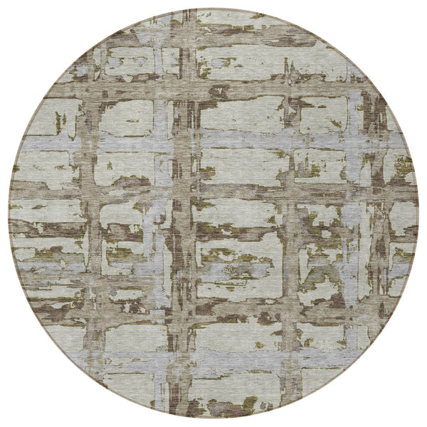 Homeroots 3' Stylish Beige Brown Taupe Striped Washable Area Rug For Indoor And Outdoor Comfort And Charm 8' Round Polyester 584532