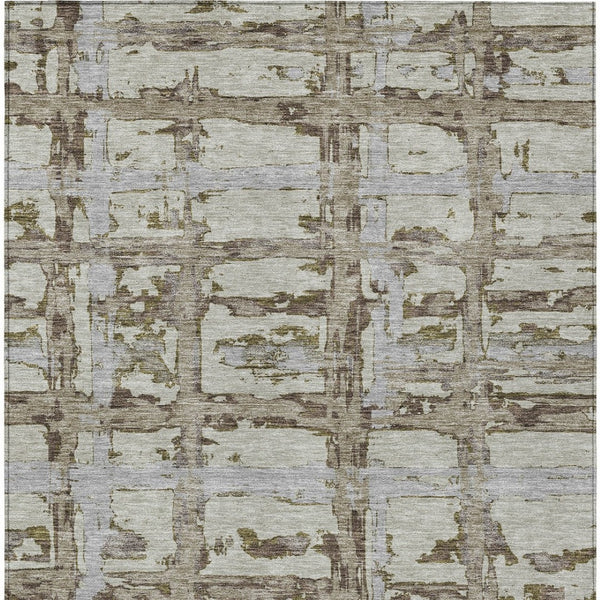Homeroots 3' Stylish Beige Brown Taupe Striped Washable Area Rug For Indoor And Outdoor Comfort And Charm 8' X 10' Polyester 584533