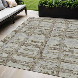 Homeroots 3' Stylish Beige Brown Taupe Striped Washable Area Rug For Indoor And Outdoor Comfort And Charm 9' X 12' Polyester 584534
