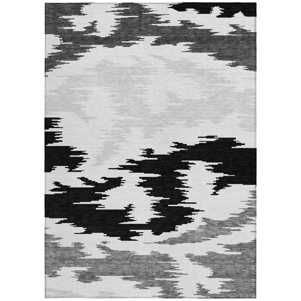 Homeroots 3'' Black Gray Silver Abstract Washable Area Rug For Indoor Outdoor Spaces, Stain Resistant Design 3' X 5' Polyester 584536