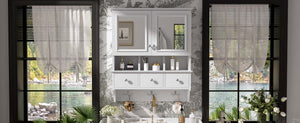 English Elm 4-in-1 Wall Mounted Bathroom Cabinet with Mirror Drawers and Towel Hooks Vanity White N710P405416K