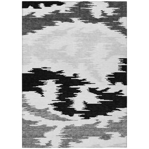 Homeroots 3'' Black Gray Silver Abstract Washable Area Rug For Indoor Outdoor Spaces, Stain Resistant Design 5' X 8' Polyester 584537