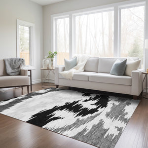 Homeroots 3'' Black Gray Silver Abstract Washable Area Rug For Indoor Outdoor Spaces, Stain Resistant Design 5' X 8' Polyester 584537