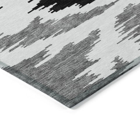 Homeroots 3'' Black Gray Silver Abstract Washable Area Rug For Indoor Outdoor Spaces, Stain Resistant Design 9' X 12' Polyester 584540