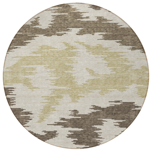 Homeroots 3'' Black Gray Silver Abstract Washable Area Rug For Indoor Outdoor Spaces, Stain Resistant Design 8' Round Polyester 584544