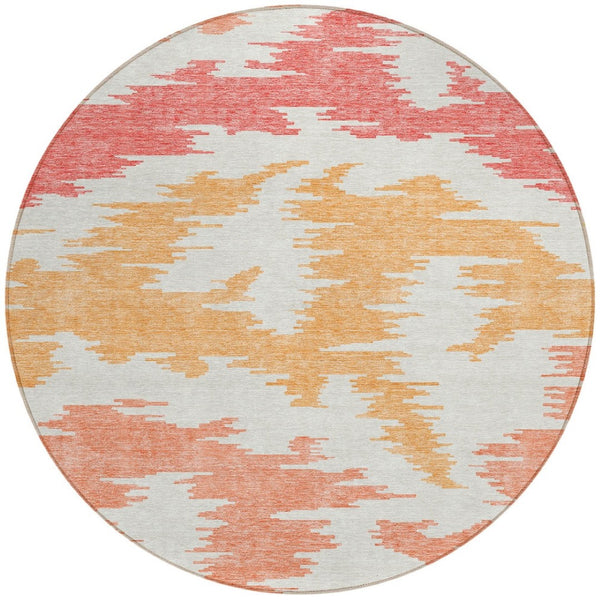 Homeroots 3'' Black Gray Silver Abstract Washable Area Rug For Indoor Outdoor Spaces, Stain Resistant Design 8' Round Polyester 584550