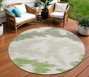 Homeroots 3'' Black Gray Silver Abstract Washable Area Rug For Indoor Outdoor Spaces, Stain Resistant Design 8' Round Polyester 584556