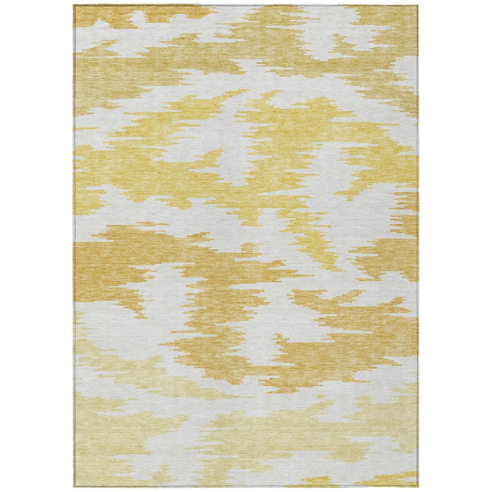 HomeRoots 5' Abstract Washable Indoor Outdoor Area Rug in Gold Beige & Wheat – Durable & Easy-Care Design 10' X 14' 584565