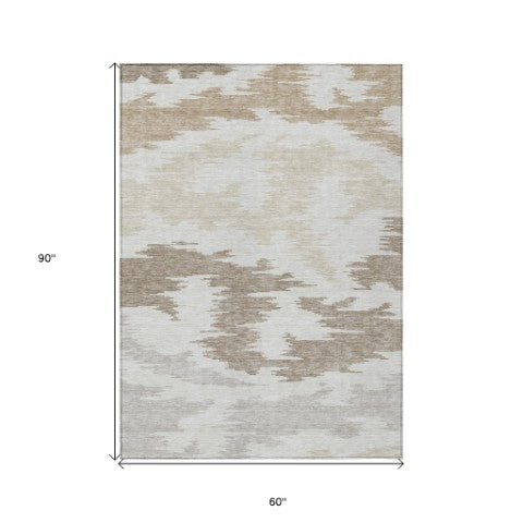 Homeroots 3'' Black Gray Silver Abstract Washable Area Rug For Indoor Outdoor Spaces, Stain Resistant Design 5' X 8' Polyester 584567