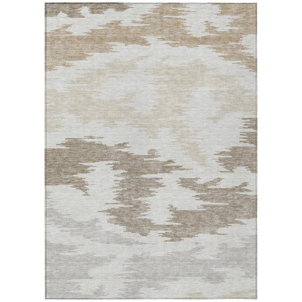 HomeRoots 5' Contemporary Abstract Area Rug in Ivory, Beige, and Brown – Washable for Indoor/Outdoor Use 5' X 8' 584567