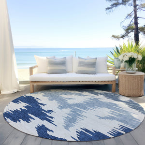 Homeroots 3'' Black Gray Silver Abstract Washable Area Rug For Indoor Outdoor Spaces, Stain Resistant Design 8' Round Polyester 584574