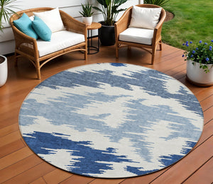 Homeroots 3'' Black Gray Silver Abstract Washable Area Rug For Indoor Outdoor Spaces, Stain Resistant Design 8' Round Polyester 584574