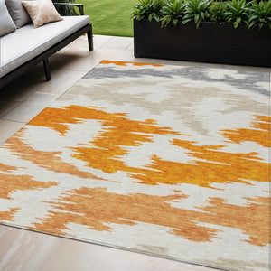 HomeRoots 5' Vibrant Abstract Washable Indoor Outdoor Area Rug – Modern Orange, Beige, and Ivory Design 5' X 8' 584579