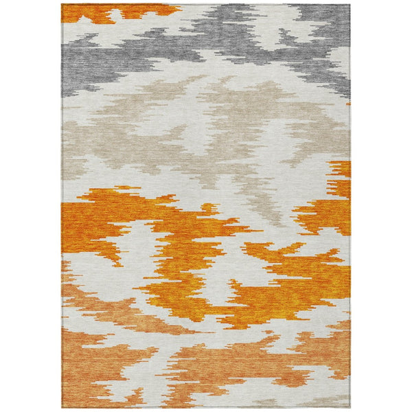 HomeRoots 5' Vibrant Abstract Washable Indoor Outdoor Area Rug – Modern Orange, Beige, and Ivory Design 5' X 8' 584579