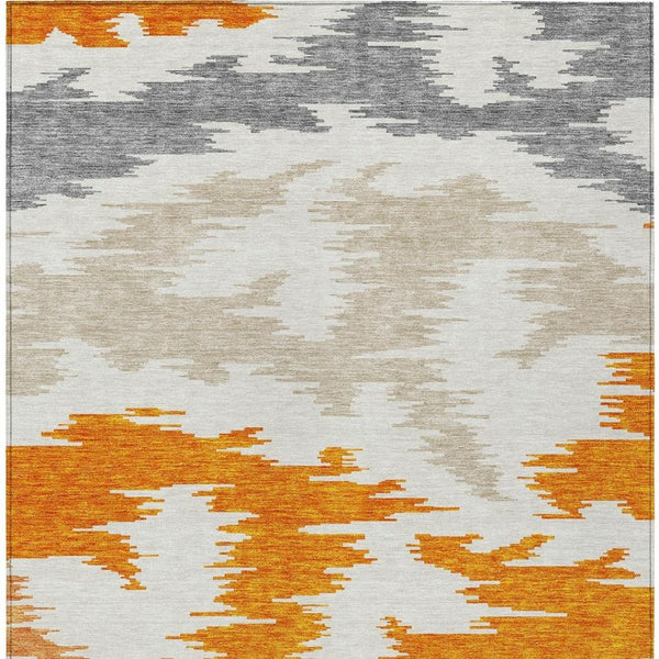 HomeRoots 5' Vibrant Abstract Washable Indoor Outdoor Area Rug – Modern Orange, Beige, and Ivory Design 5' X 8' 584579