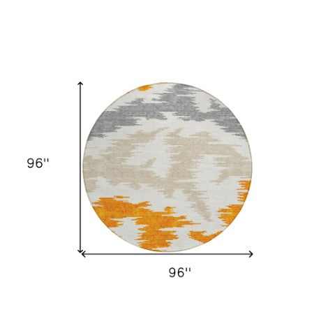 Homeroots 3'' Black Gray Silver Abstract Washable Area Rug For Indoor Outdoor Spaces, Stain Resistant Design 8' Round Polyester 584580