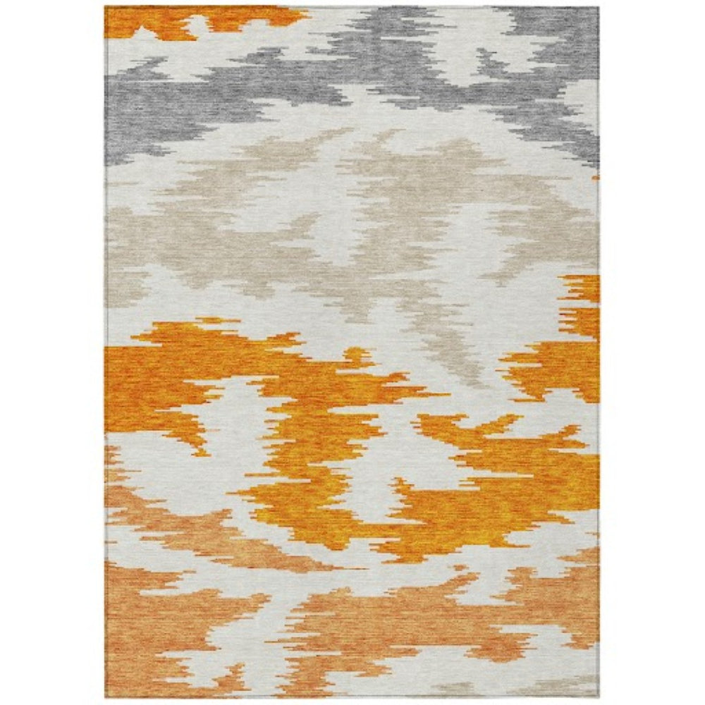 HomeRoots 5' Vibrant Abstract Washable Indoor Outdoor Area Rug – Modern Orange, Beige, and Ivory Design 8' X 10' 584581