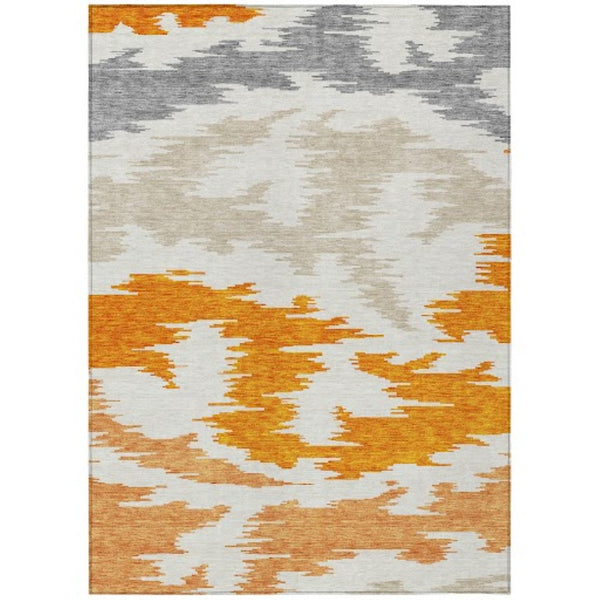 HomeRoots 5' Vibrant Abstract Washable Indoor Outdoor Area Rug – Modern Orange, Beige, and Ivory Design 8' X 10' 584581