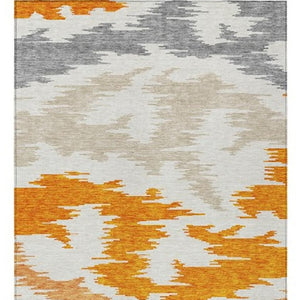 HomeRoots 5' Vibrant Abstract Washable Indoor Outdoor Area Rug – Modern Orange, Beige, and Ivory Design 8' X 10' 584581