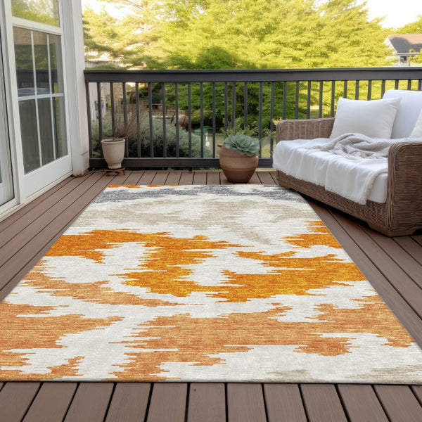 HomeRoots 5' Vibrant Abstract Washable Indoor Outdoor Area Rug – Modern Orange, Beige, and Ivory Design 8' X 10' 584581
