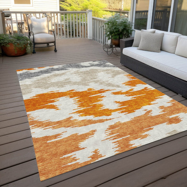 HomeRoots 5' Vibrant Abstract Washable Indoor Outdoor Area Rug – Modern Orange, Beige, and Ivory Design 8' X 10' 584581