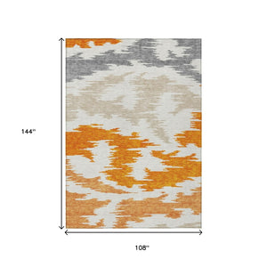 HomeRoots 5' Vibrant Abstract Washable Indoor Outdoor Area Rug – Modern Orange, Beige, and Ivory Design 9' X 12' 584582
