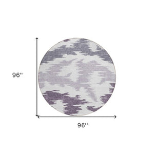 Homeroots 3'' Black Gray Silver Abstract Washable Area Rug For Indoor Outdoor Spaces, Stain Resistant Design 8' Round Polyester 584586