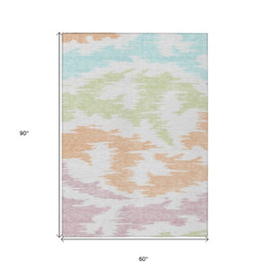 Homeroots 3'' Black Gray Silver Abstract Washable Area Rug For Indoor Outdoor Spaces, Stain Resistant Design 5' X 8' Polyester 584597