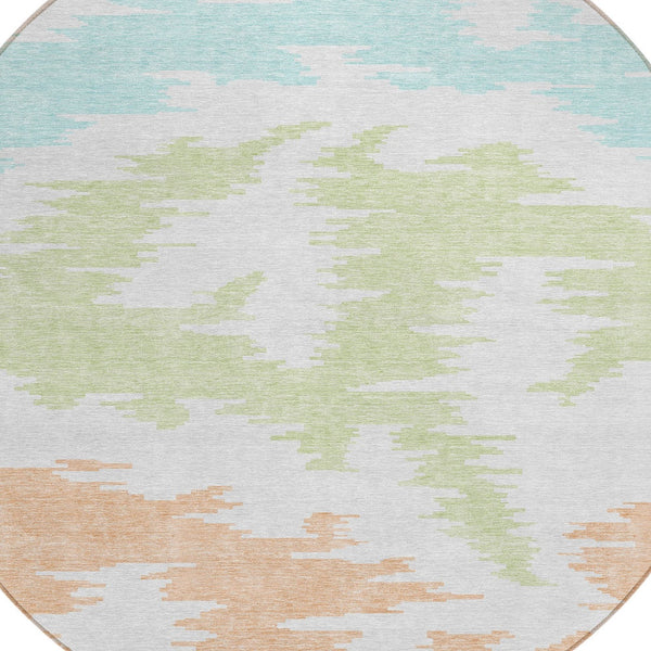 Homeroots 3'' Black Gray Silver Abstract Washable Area Rug For Indoor Outdoor Spaces, Stain Resistant Design 8' Round Polyester 584598