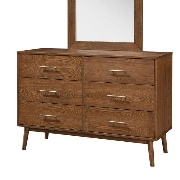 English Elm Walnut Mid-Century 5-Drawer Chest with Nickel Bar Pulls, Solid Wood Veneer, Anti-Tip System, 33.5"W x 17.5"D x 47.5"H Walnut 50 L x 21 W x 30 H B2741P361151