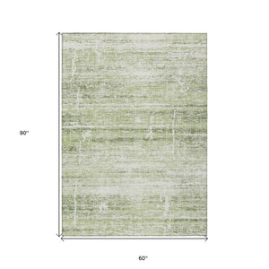 HomeRoots 5' Stylish Artichoke Green and Ivory Abstract Washable Indoor-Outdoor Area Rug for Modern Spaces 5' X 8' 584603