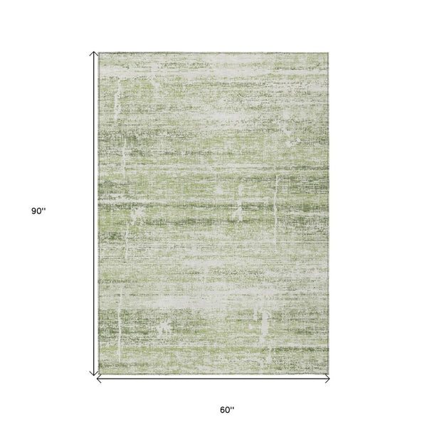 HomeRoots 5' Stylish Artichoke Green and Ivory Abstract Washable Indoor-Outdoor Area Rug for Modern Spaces 5' X 8' 584603
