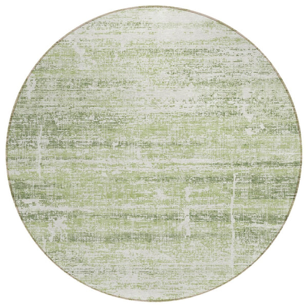 HomeRoots 5' Stylish Artichoke Green and Ivory Abstract Washable Indoor-Outdoor Area Rug for Modern Spaces 8' Round 584604