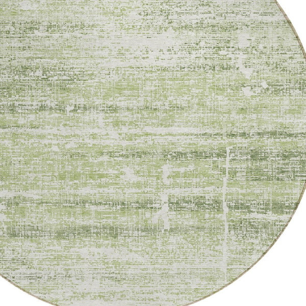 HomeRoots 5' Stylish Artichoke Green and Ivory Abstract Washable Indoor-Outdoor Area Rug for Modern Spaces 8' Round 584604