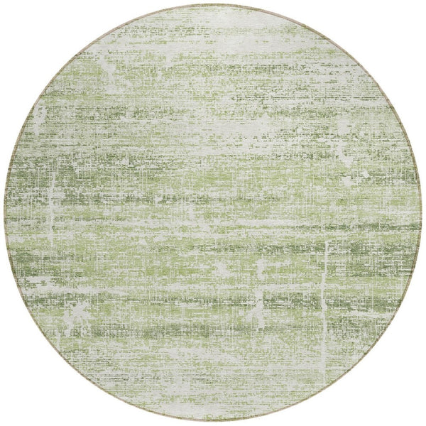 HomeRoots 5' Stylish Artichoke Green and Ivory Abstract Washable Indoor-Outdoor Area Rug for Modern Spaces 8' Round 584604