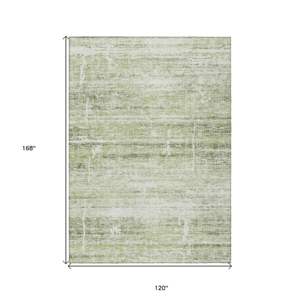 HomeRoots 5' Stylish Artichoke Green and Ivory Abstract Washable Indoor-Outdoor Area Rug for Modern Spaces 10' X 14' 584607