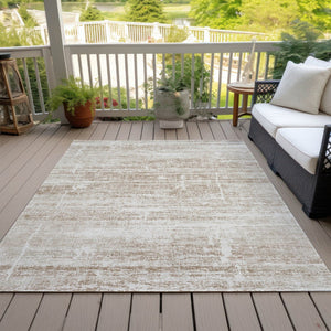 HomeRoots 5' Modern Abstract Washable Area Rug in Beige, Taupe & Ivory for Indoor & Outdoor Spaces 5' X 8' 584609