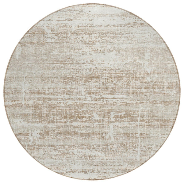 HomeRoots 5' Modern Abstract Washable Area Rug in Beige, Taupe & Ivory for Indoor & Outdoor Spaces 8' Round 584610