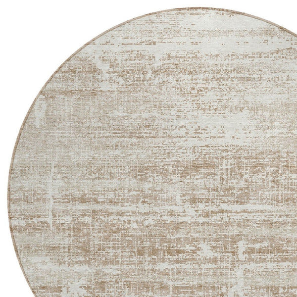 HomeRoots 5' Modern Abstract Washable Area Rug in Beige, Taupe & Ivory for Indoor & Outdoor Spaces 8' Round 584610