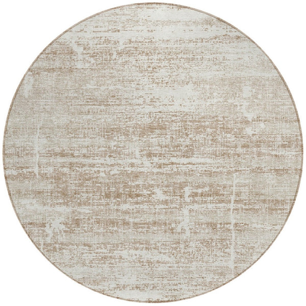 HomeRoots 5' Modern Abstract Washable Area Rug in Beige, Taupe & Ivory for Indoor & Outdoor Spaces 8' Round 584610