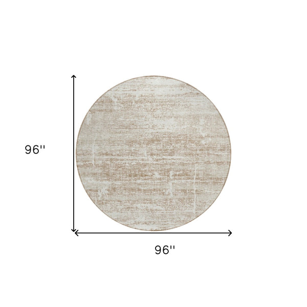 HomeRoots 5' Modern Abstract Washable Area Rug in Beige, Taupe & Ivory for Indoor & Outdoor Spaces 8' Round 584610